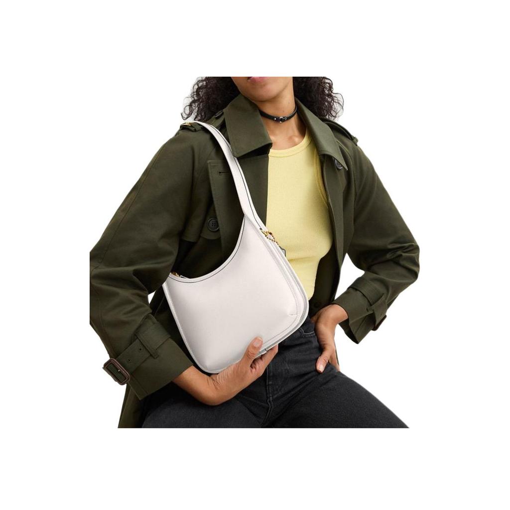 Coach 23 Top Zip Closure Internal Snap Pocket Glove Tanned Leather Underarm Tote Handbag Medium Women Handbags Brass Chalk CAF11-B4HA