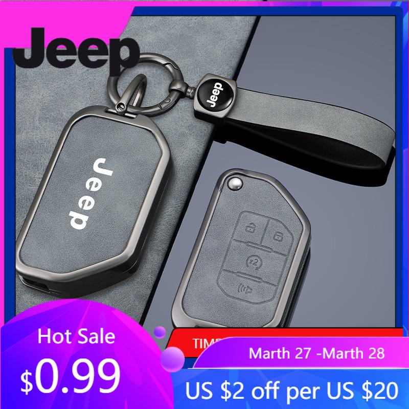 For Jeep 2 3 4 Buttons Zinc Alloy Leather Car Key Case Cover For Jeep Gladiator JT Sahara JLU Wrangler JL Rubicon 2018 2019 A