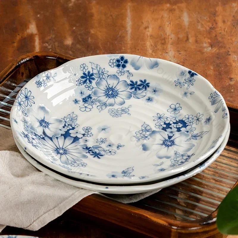 Retro Style Flowers Ceramic Plate Home Daily Afternoon Tea Dessert Snack Plates High End Restaurant Delicious Dishes Soup Plate