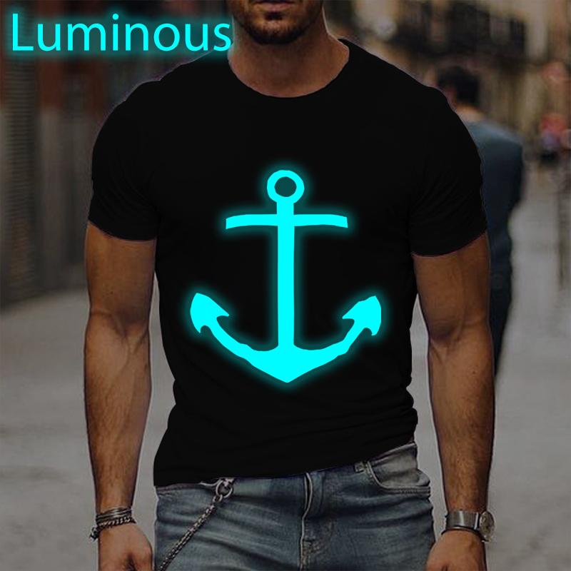 Men s Vintage T Shirt Fishing Fisherman Print Luminous T-shirts Short Sleeve Crew Neck T-shirt XL