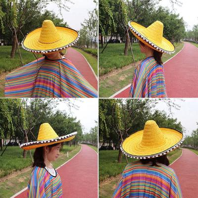 New Wedding Costume Party Holiday Decorations Halloween Cosplay Hat Show Straw Wear Mexican Pompom Hat Straw Hat