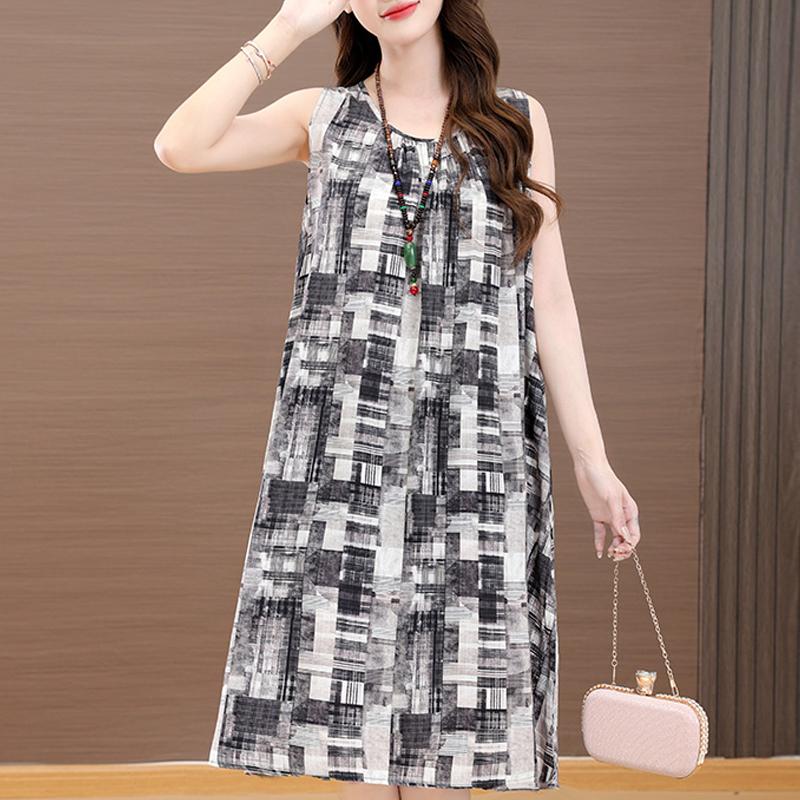 Elegant Woman Summer Dress Casual Loose Plus Size Sleeveless Dresses Female Clothing