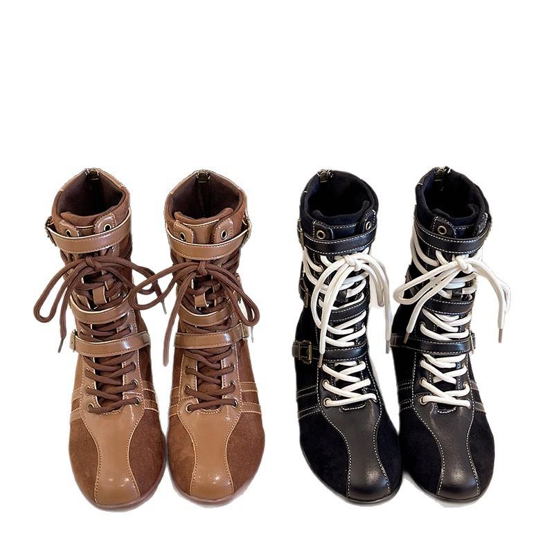 Niche Design Boxing Boots Women's Inner Heightening Suede Maillard Short Martin Boots Sports Retro Western Boots