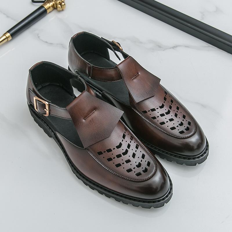 

Men s sandals large size spring and autumn new men s hollow leather shoes fashion trend breathable casual leather shoes 46