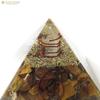 [GOLD STONE] Tiger Eye Orgonite Pyramid with Single Crystal Quartz, Spiritual Item, Approximately 55mm Wide