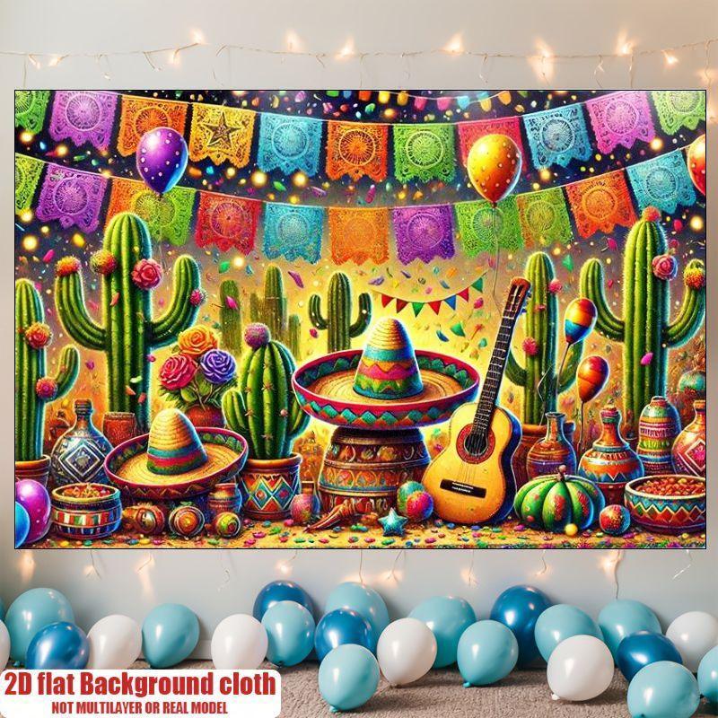 2D Flat Banner 1 Piece Colorful Mexican Party Background Suitable for Birthdays Weddings Cultural Celebrations
