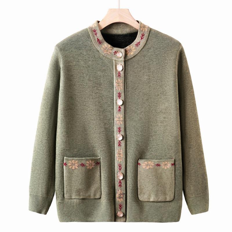 Grandma autumn knitted sweater jacket women middle-aged and elderly mother autumn and winter new cardigan sweater set elderly clothes
