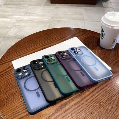 Trendy Magnetic Lens Film & Solid Color Phone Case for Apple 11/13/14/15/16 Pro Max - Frosted Finish, Full Coverage