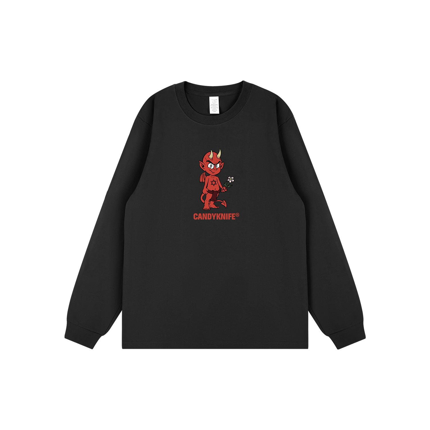 

Trendy Devil Print Unisex Long-Sleeve Cotton T-Shirt for Autumn/Winter L