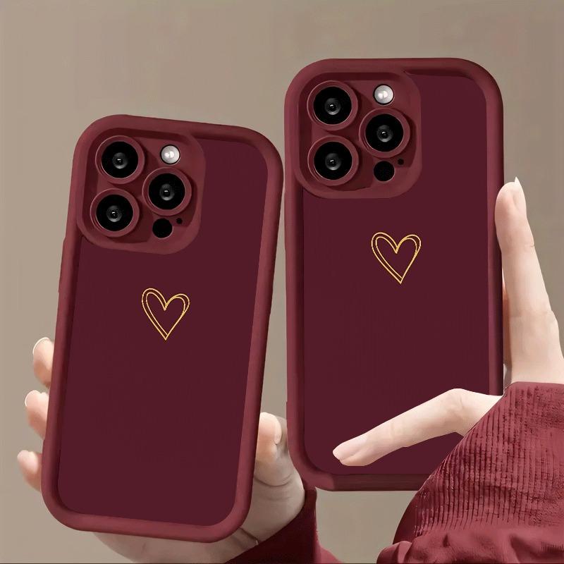 Golden Heart Pattern On Burgundy Background Phone Case For iPhone 17 16 15 Pro Max 14 13 12 11 XS X XR 7 8 Plus 16E 17 Air Cover
