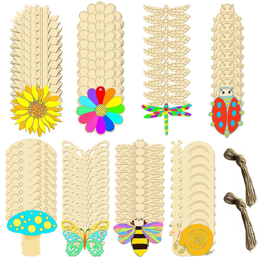 80pcs Unfinished Cutouts 8 Styles Paint Crafts Creativity Development Paint Crafts Handing Lanyards Painting Craft Wooden Decor