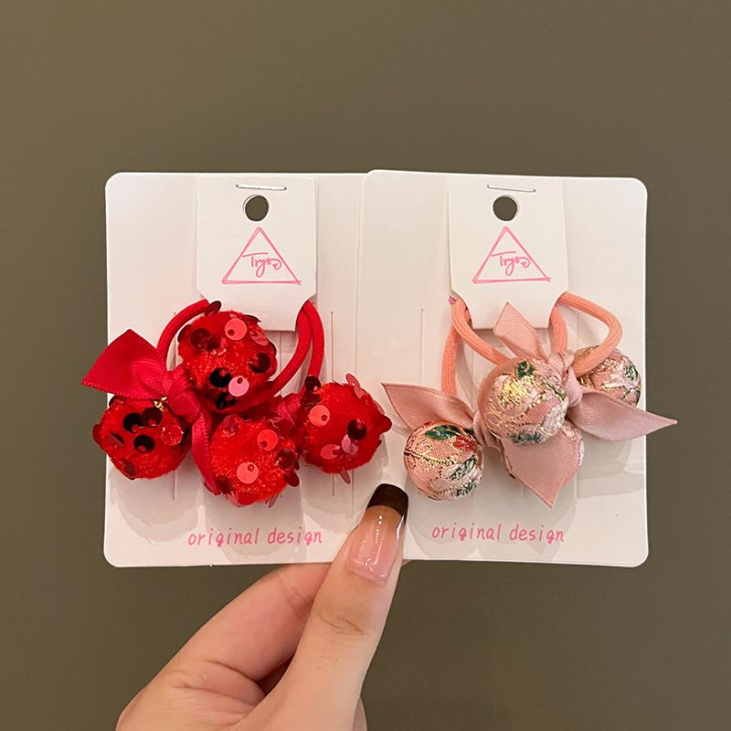 Chinese New Year Red Embroidery Hair Tie for Girls