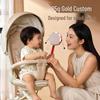 Chewable Wooden Sheepskin Drum Rattle for Newborns, Traditional Handheld Bell Toy for 1-Year-Olds