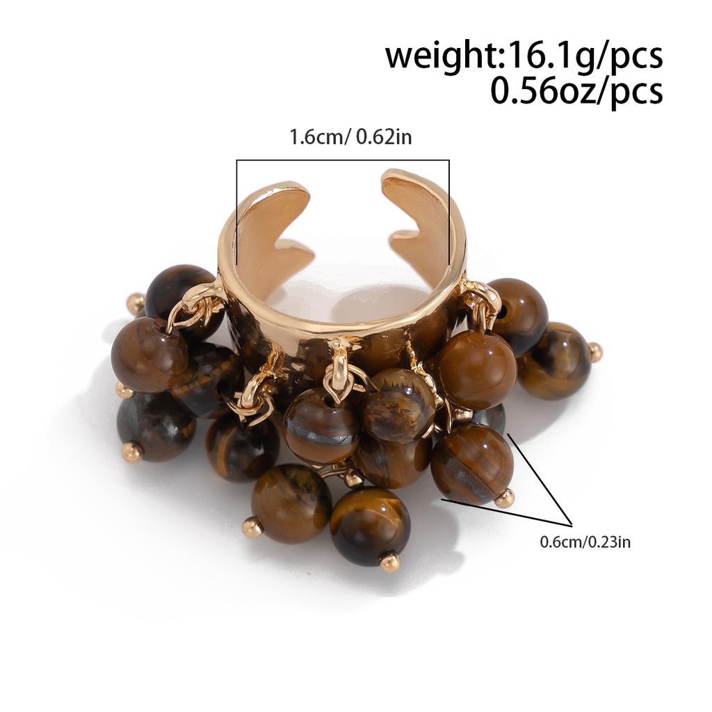 KunJoe Anneau Ouvert en Perles de Pierre Naturelle Colorées Bohémiennes pour Femmes Bague Large Épaisse à Imitation de Perle Accessoires Y2K