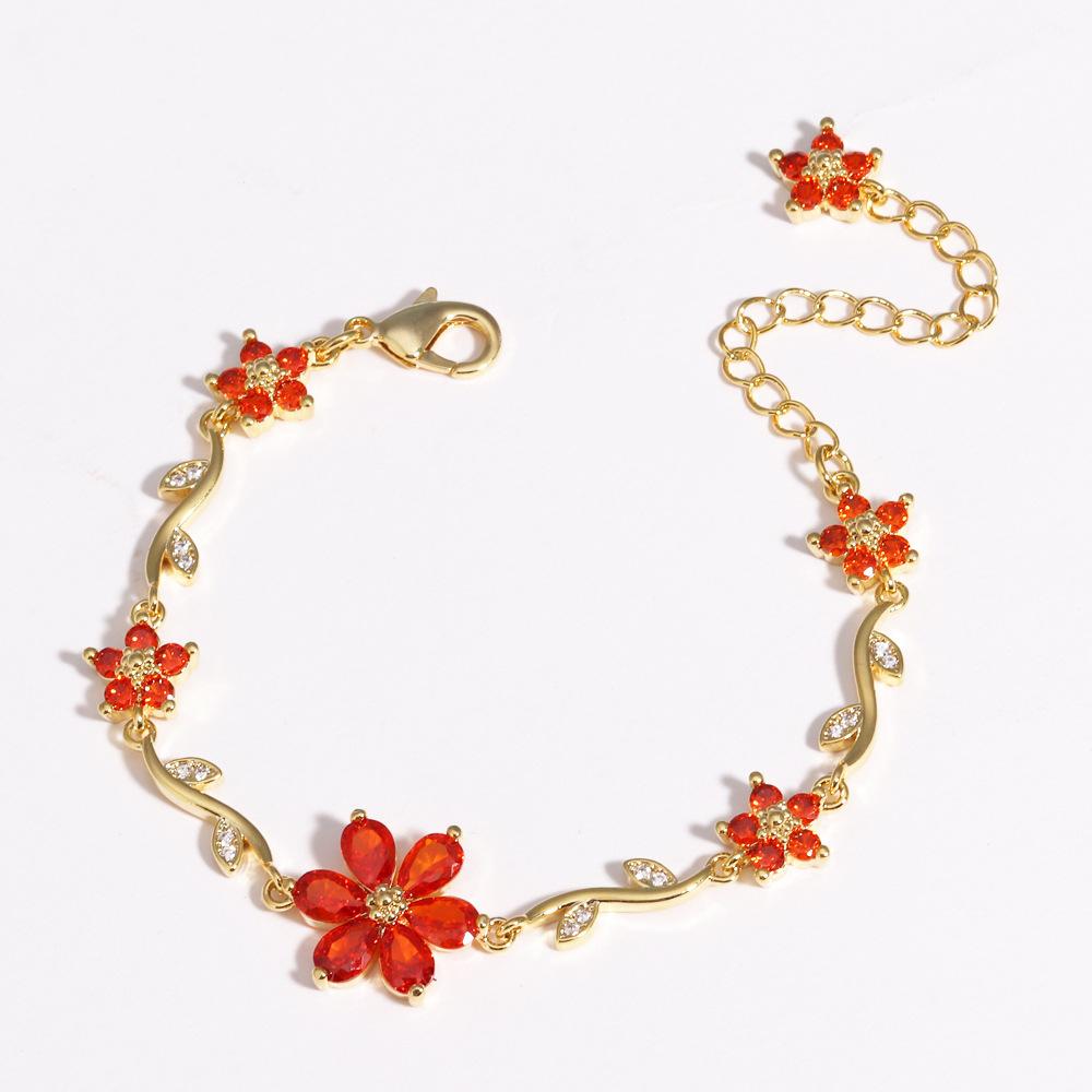 Fine Fashion Jewelry 18k Gold Plated Brass Bowknot Bracelet Exquisite Zircon Flower and Bow Charm Bracelet for Women