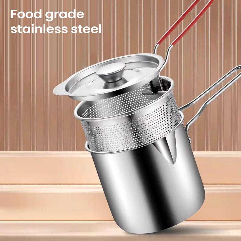 stainless steel fryer with French fries and chicken wings household small oil pot with filter screen kitchen Cooking Tools