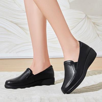 Wedge Heel Soft Sole Shallow Mouth Shoes Soft Leather Comfortable Commuting Single Shoes Spring and Autumn New Versatile