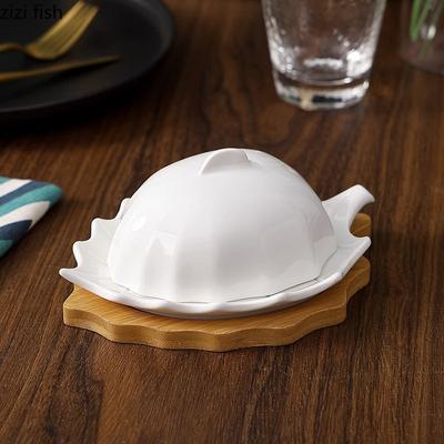 Kapaklı Seramik Tereyağ Tabağı Yaratıcı Yaprak Şeklinde Tereyağ Kutusu Peynir Tabağı Dim Sum Tabakları Ev Tipi Düz Renk Sofra Takımı