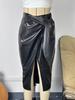 Elegant High-Waisted PU Leather Glossy Slit Skirt with Bow for Women