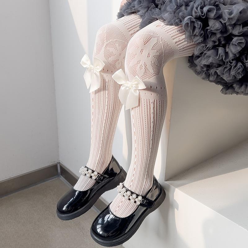 Kids Tight For Girls Solid Color Lace Bow Hollow Out Pantyhose For Children Cute Thin Breathable Legging Summer Sweet Stocking