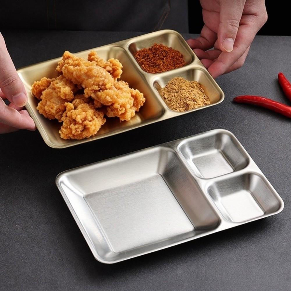 Stainless Steel Divided Dinner Tray Thickened Divided Dip Bowls Sauce Plate Snack Tray Tableware