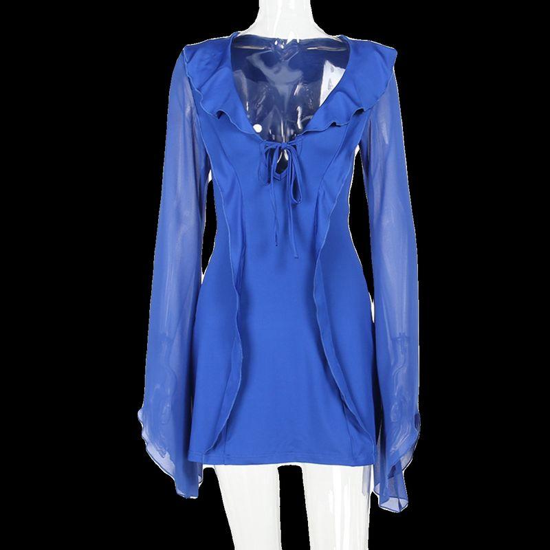 Fashion Ins Autumn New Arrival Hip Skirt Sexy Style Sexy Slim Fit Ruffled Long Sleeves Tied Dress Women
