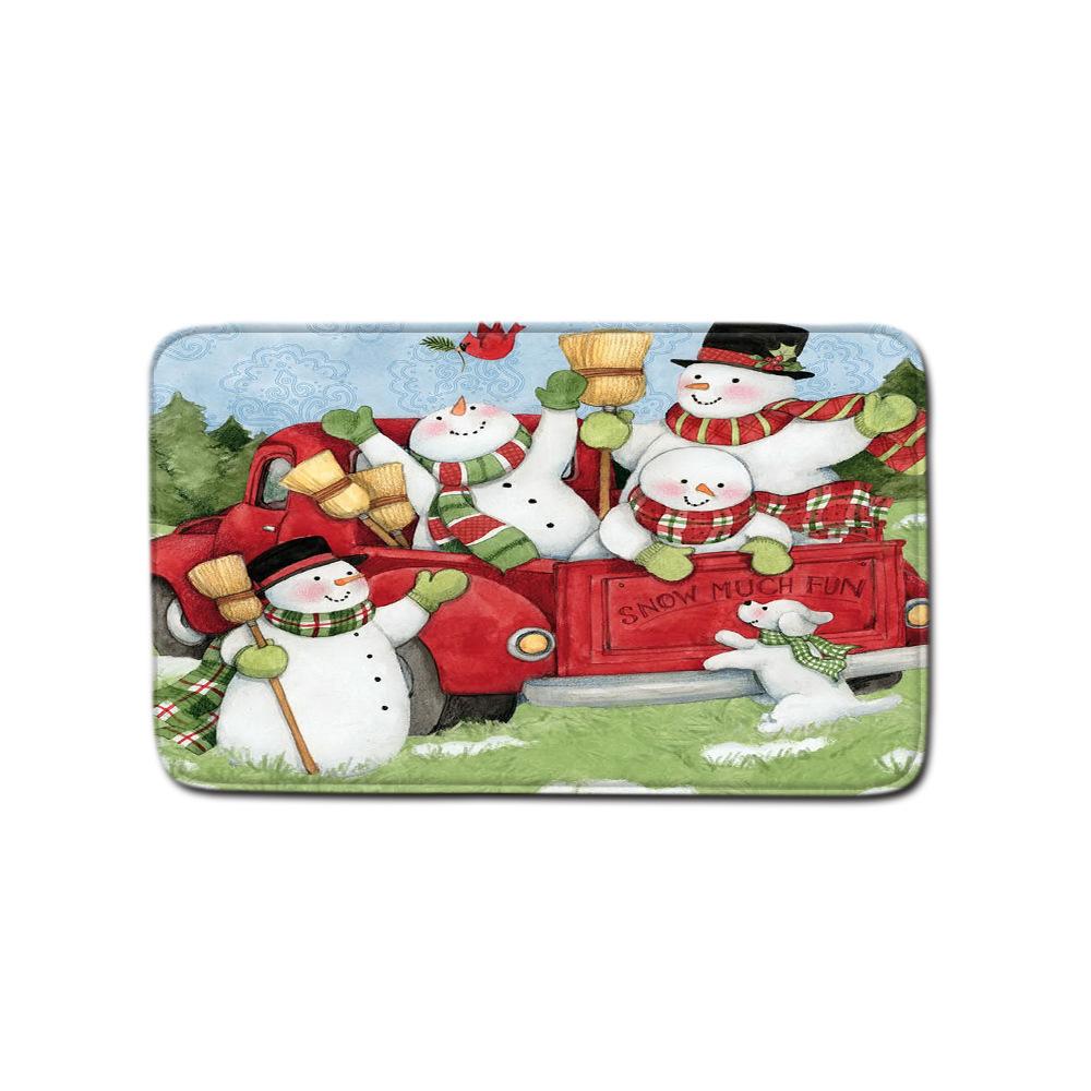 Christmas Shower Curtain Floor Mat Combination Four-Piece Set Bathroom Toilet Carpet Shower Room Mat Foot Mat