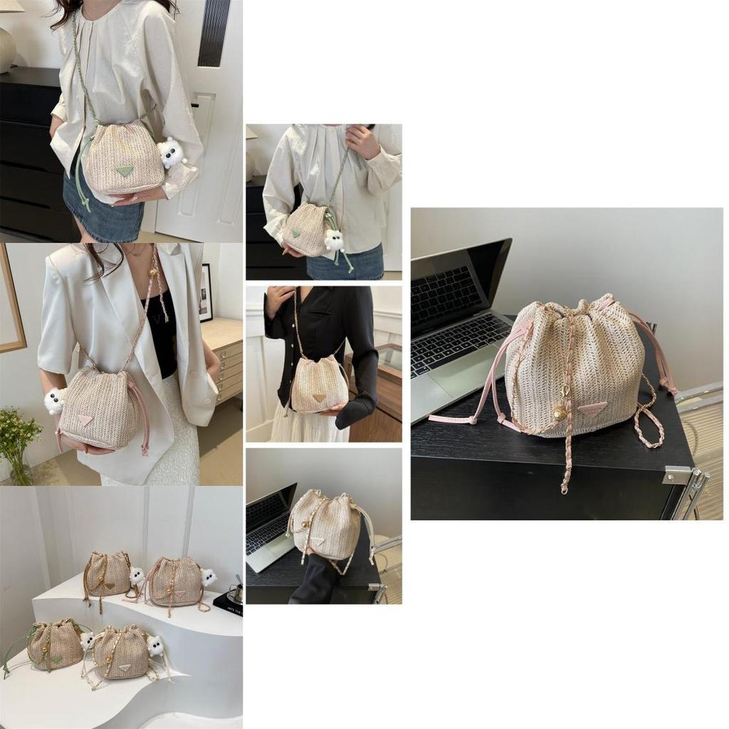Mini Cute Womens Bucket Bag Trendy Woven Floral Design Phone Holder In Soft Polyester