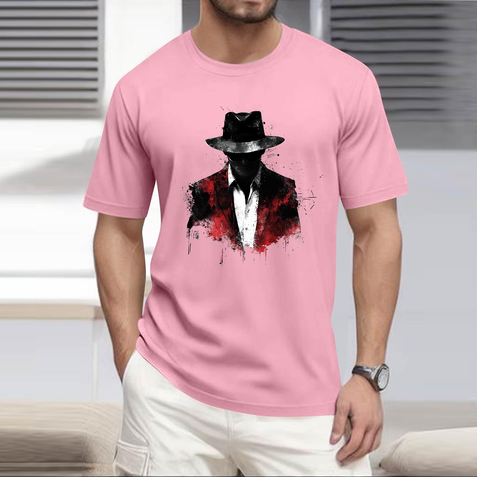 

Мужская рубашка с воротником-стойкой и коротким рукавом, свободная рубашка для отдыха и отдыха, мужская L розовый