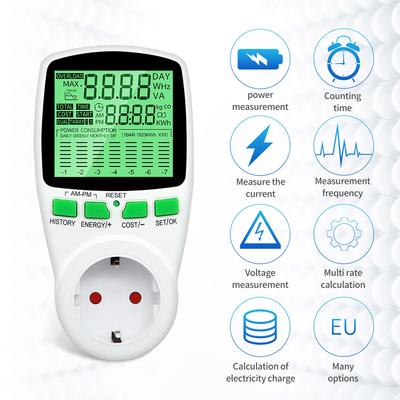 Digital Voltage Wattmeter US/UK/EU Plug Socket Energy Meter Wattage Electricity Kwh Power Meter with Backlgiht