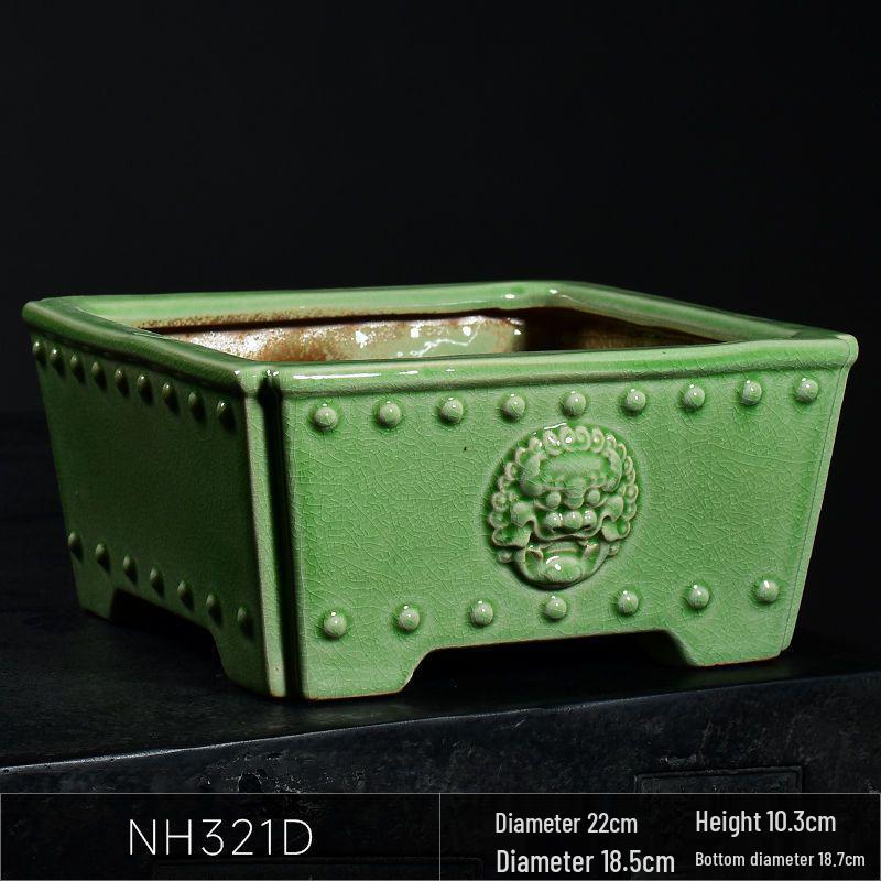 Ceramic Square Bonsai Flower Pot - Large High-Angle, Creative Chinese Style for Green Plants and Orchids