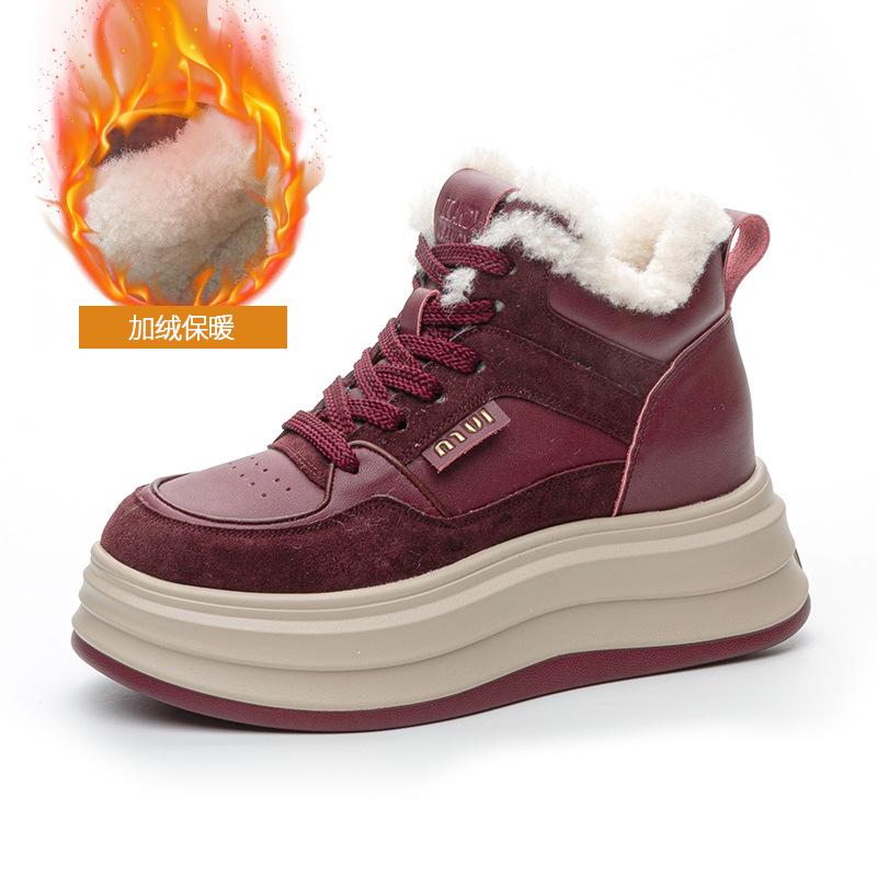 New Casual Versatile Thickened Velvet Warm Heightening Casual Sports Snow Boots Women's Shoes Thick Baseplate Shoes Women