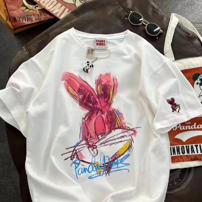 Pure cotton new loose short-sleeved crew neck t-shirt women s summer slim-fit versatile rabbit top tide S