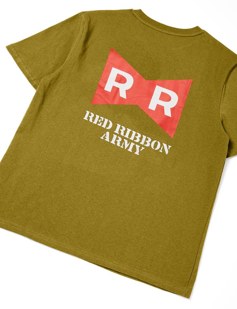 Dragon Ball Z Short Sleeve Goku and Majin Buu Capsule Corporation Red Ribbon Khaki Ribbon Size S Men's T-Shirt, Army, (Red Army),