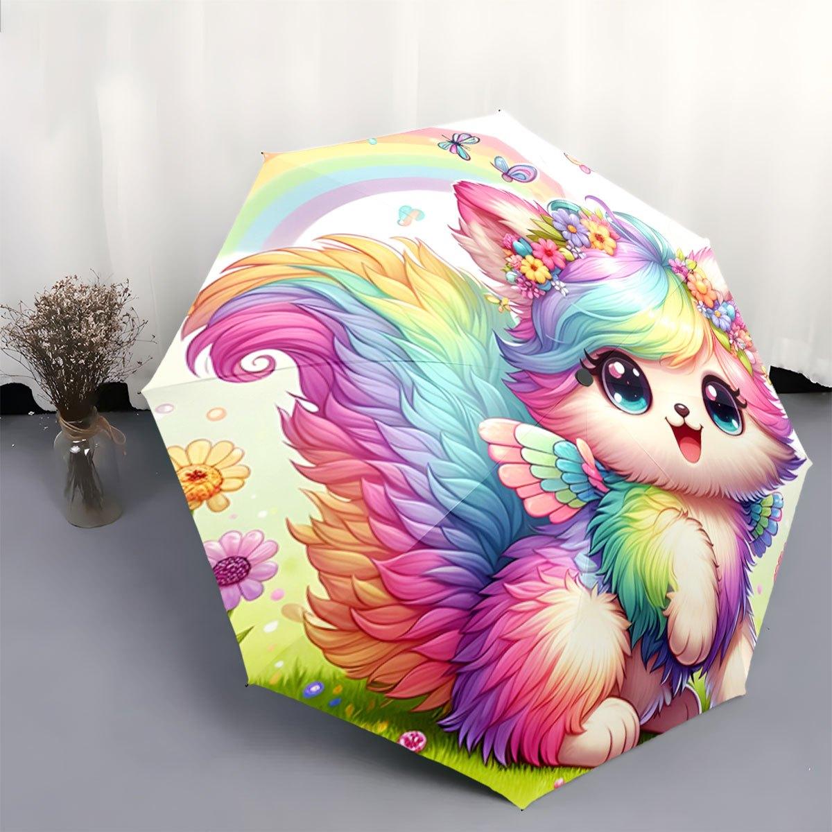

Open/Close Folding Umbrella with Cute Kitty on Sunny Meadow Design, Compact Portable Umbrella Suitable for Christmas Gifts, Tr Iron&8K