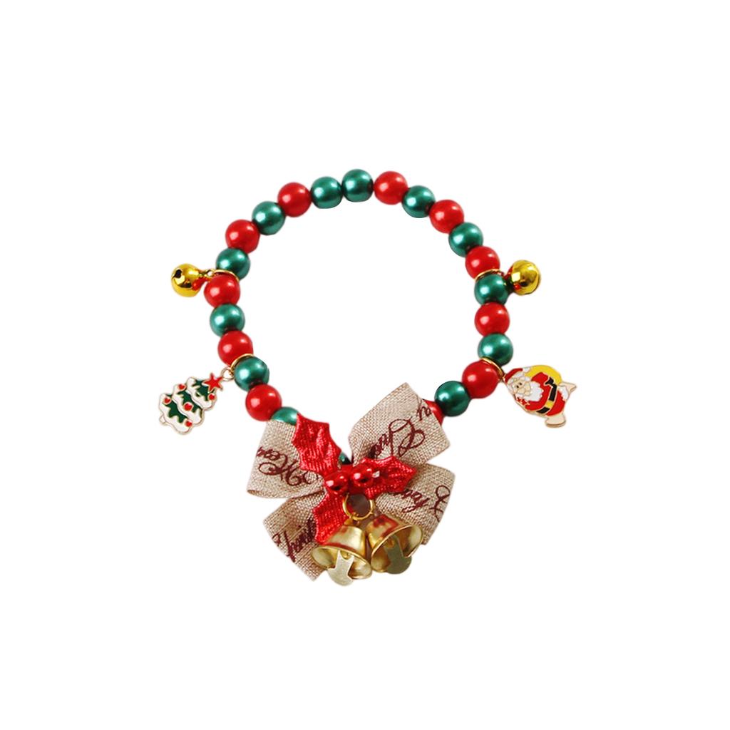 Christmas Artificial Pearl Cats Collar With Bells And Bow, Xmas Cats Breakaway Collars Accessory For Cats Dogs Puppy