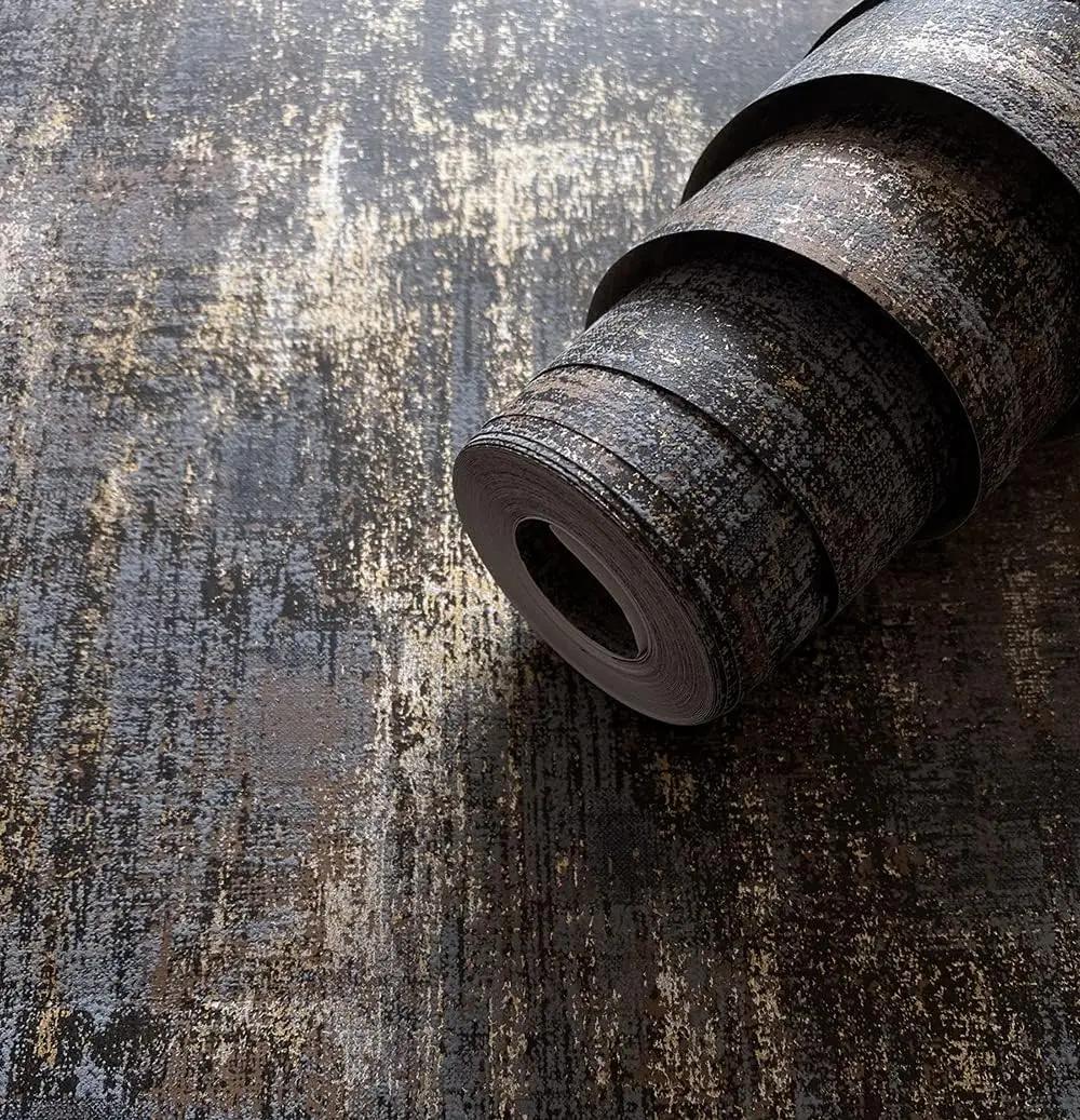 

Матовые толстые текстурированные обои состаренного угольного, золотого и синего цвета, настенное покрытие в индустриальном стиле, нетканые обои 44cm 100cm