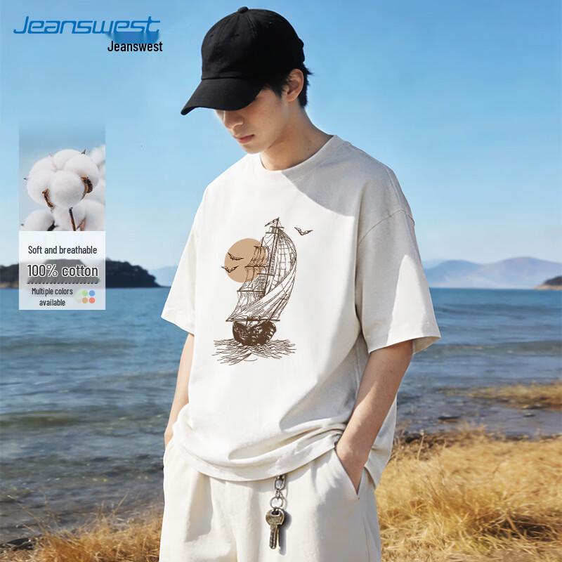 

Jeanswest Men s Sunset Route Loose Fit Cotton Short Sleeve T-Shirt M