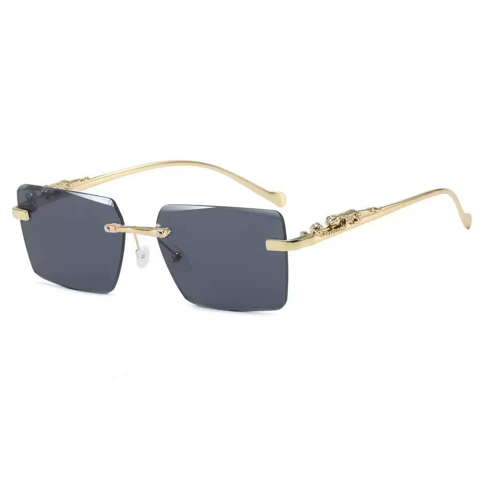 Frameless Leopard Print Retro Square Sunglasses with UV Protection