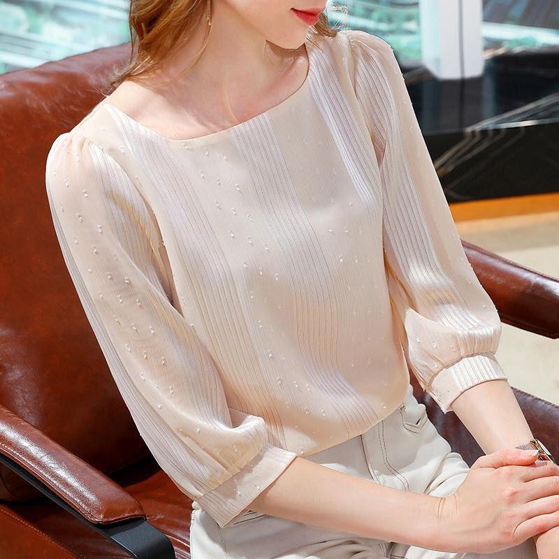 Chiffon Women's Spring Collection Women's Seven Quarter Sleeved Small Shirt French Square Collar Top