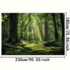 2D Magical Sunbeam Forest Tapestry, Fresh Mossy Green Trees Wall Hanging, Aesthetic Nature Decor