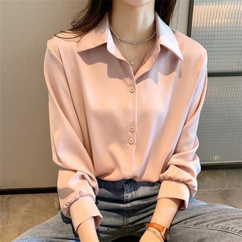 Women's Spring and Autumn Long-sleeved Loose Button Shirt Ladies Business Comfortable Solid Blouse