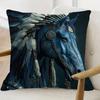 1Pc Of Short Plush Decorative Pillow Cover Featuring An Apache War Horse Design In Blue, With Single-Sided Printing. It Measures