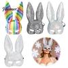 Nightclub Dance Mask Disco Mirror Rhinestone Rabbit Mask, Sparkly Glitter Bunny Face for Halloween Party, Shiny Reflective Ear Festive Cosplay