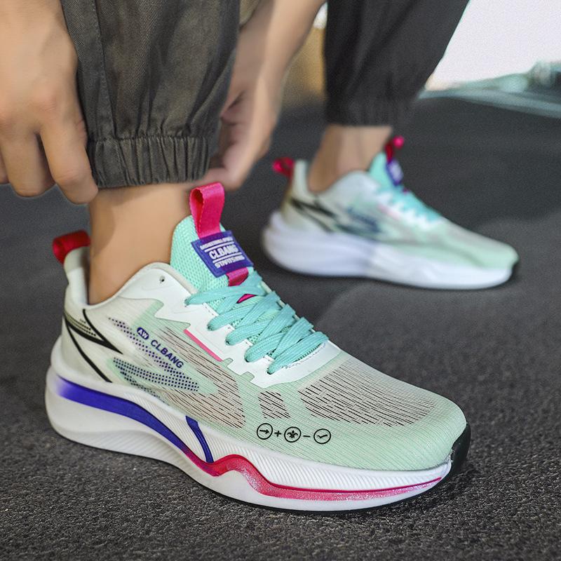 Men's and Women's New Racing Soft-soled Running Shoes Four Seasons Flying Weaving Mesh Breathable MD Rubber Sole Non-slip Sneakers Couple