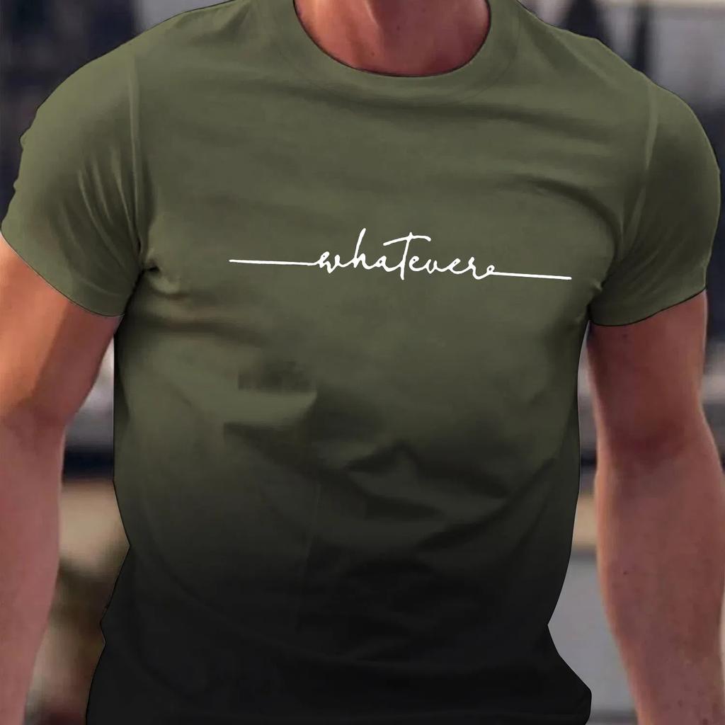 Summer Outing Whatever Print Gradient Crew Neck T-shirt For Men Trendy Casual Short Sleeve Top Men's Tee Ropa De Hombre