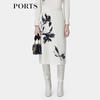 PORTS Women's Cloud White Print Mid-Length Skirt