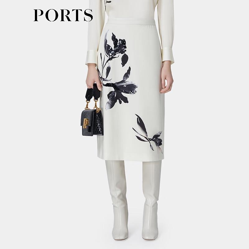 PORTS Women's Cloud White Print Mid-Length Skirt