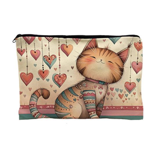 Cat Printed Storage Bag, with Smooth Zipper, Thickened Polyester Makeup Bag, Multipurpose Pencil Case Travel Toiletry Bag D