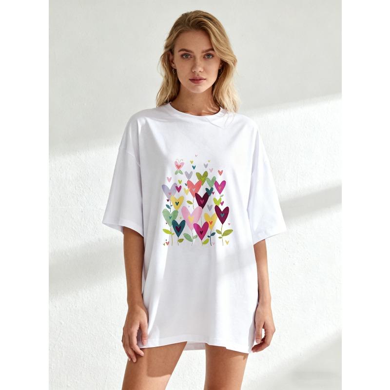 

Black Oversized T Shirt With Colorful Hearts And Leaves Print For Casual Wear XXXXL белый